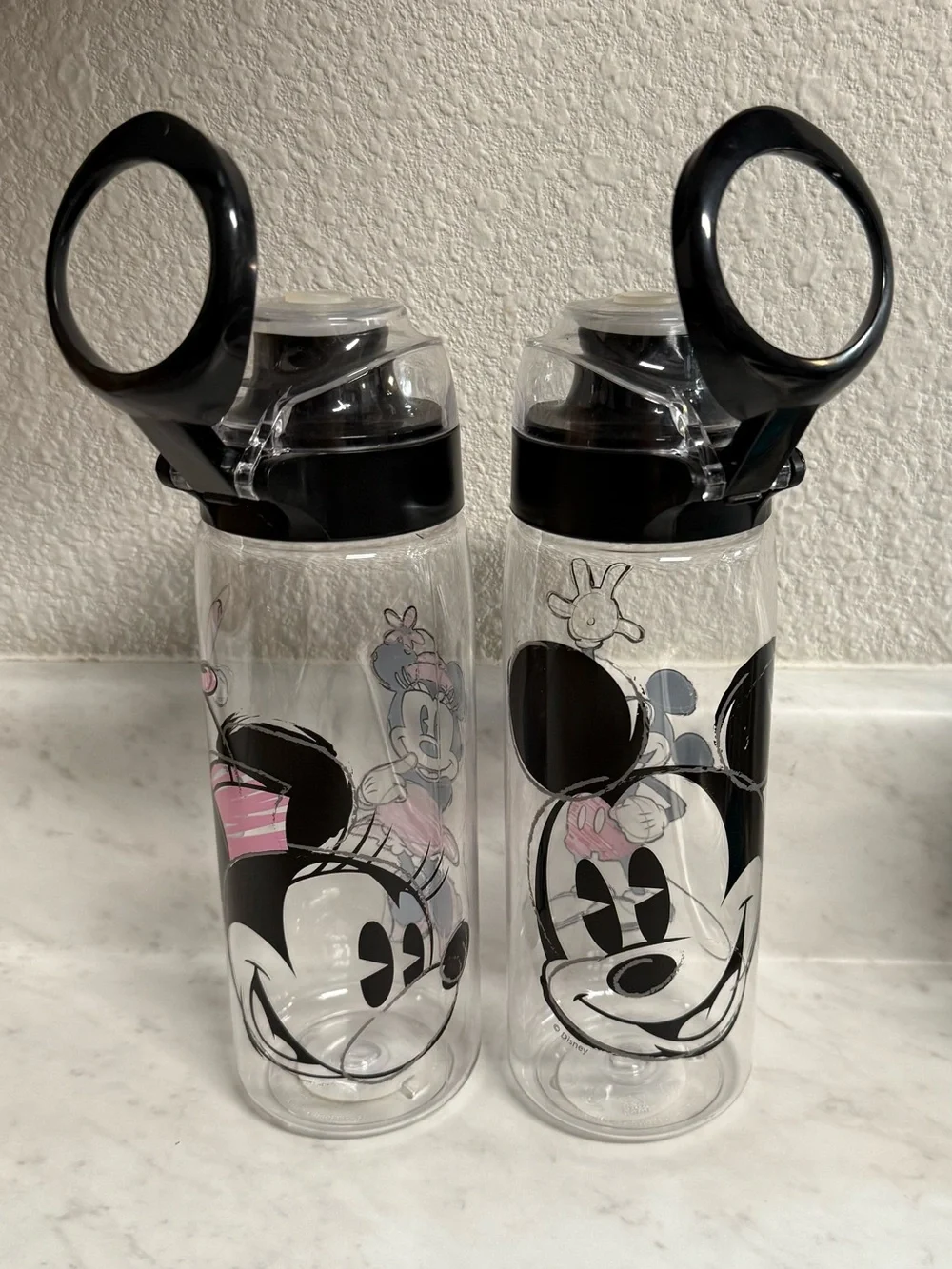 2 Pack Matching Water Bottle Set Mickey and Minnie Mouse Disneyland Souvenir New